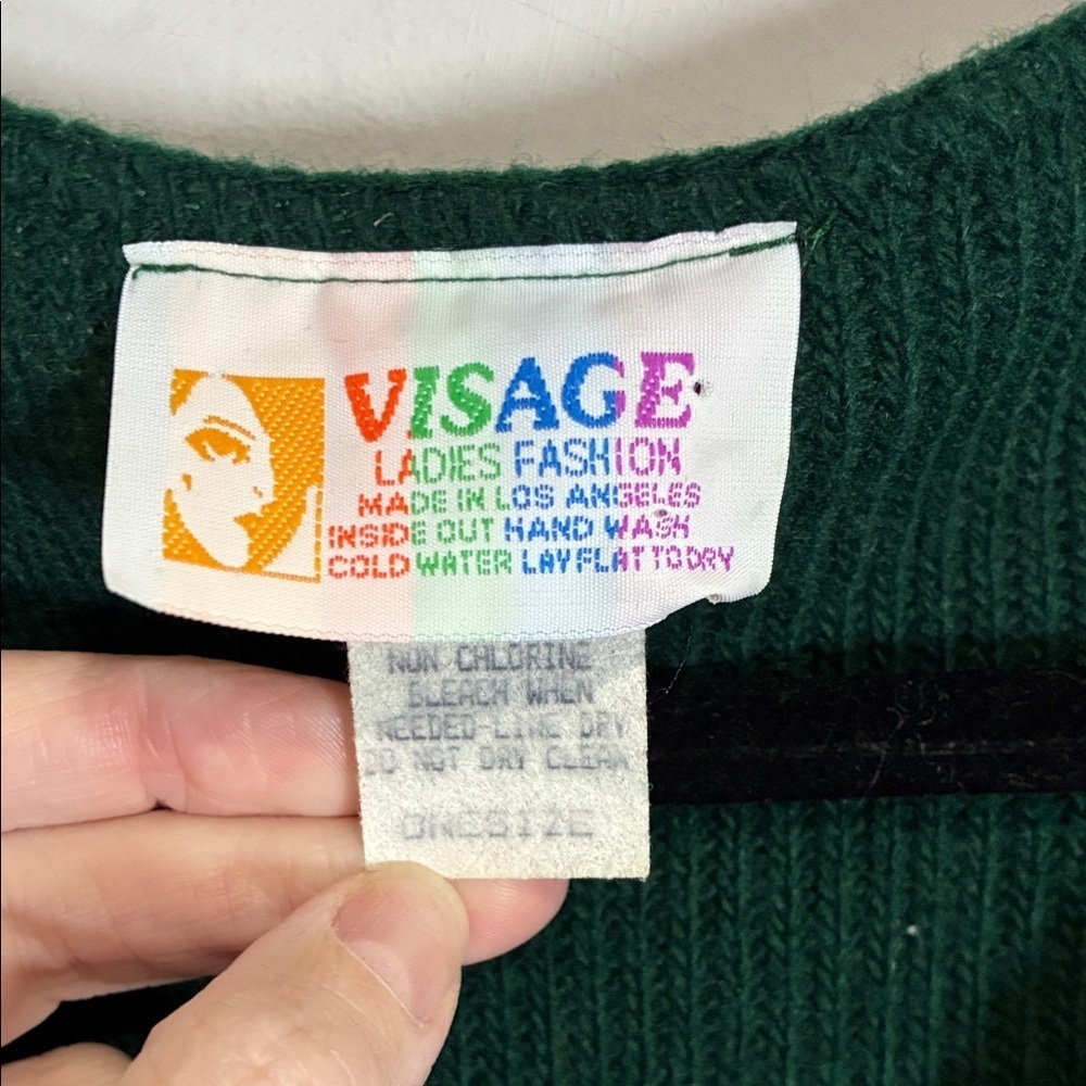 Vintage 90s Green Embellished Sweater XL Gold Studded V-Neck Retro - Picture 3 of 13